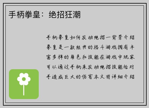 手柄拳皇：绝招狂潮